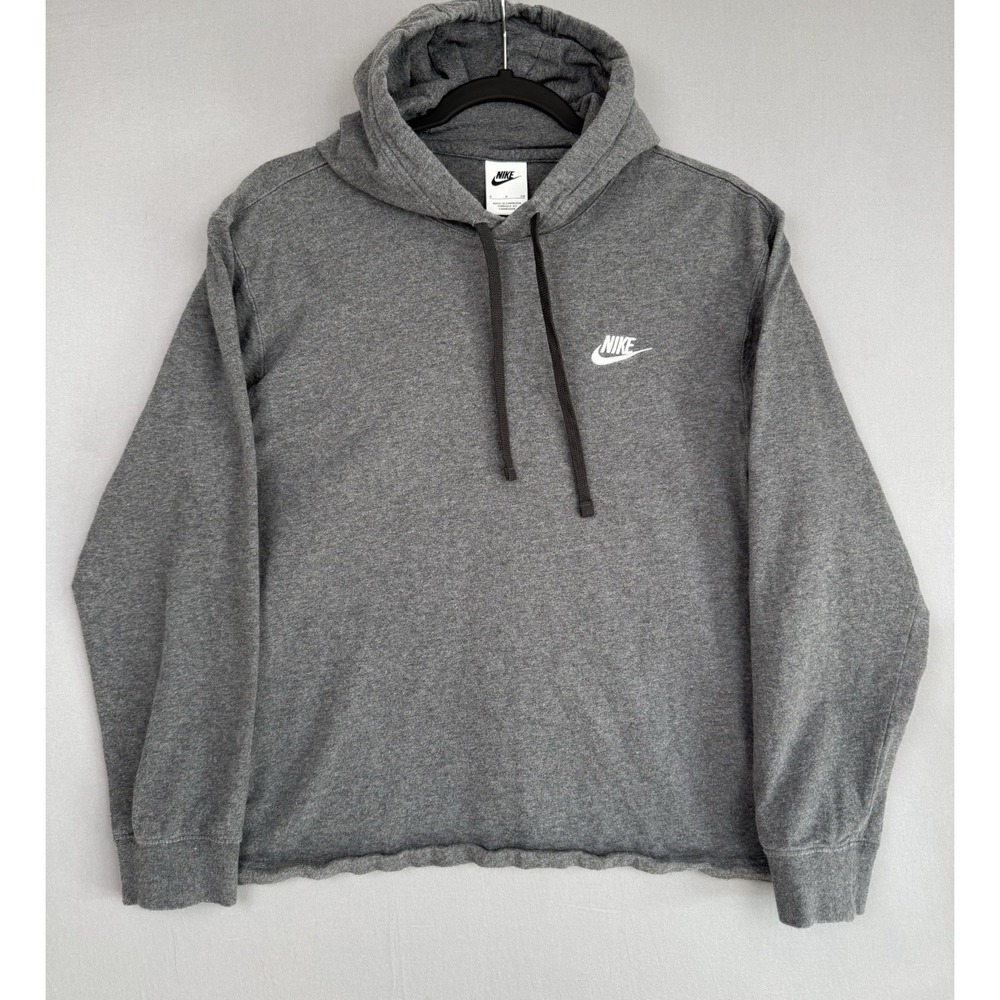 Nike Sportswear Gray Fleece Hoodie Womens Small S Hooded Pullover Sweatshirt Y2K